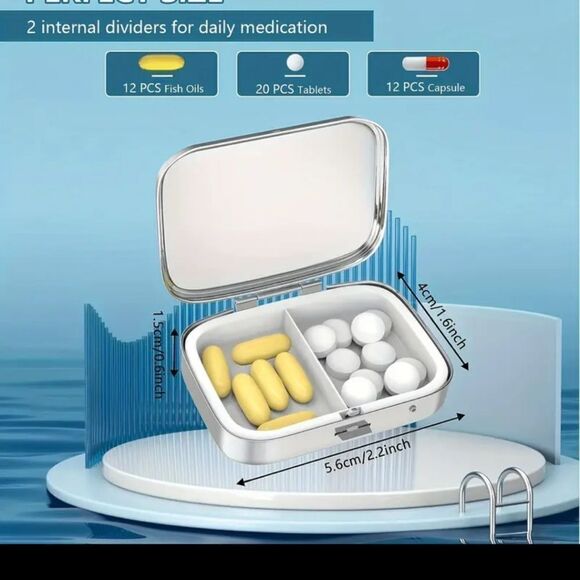 Dragonfly Pill Box Silver Medicine Mini Tin Case Mirrored Travel Purse Size Duo - Picture 4 of 7